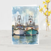 Dockside Cheer – Coastal Boats Seasonal Card Kaart (Gele Bloem)
