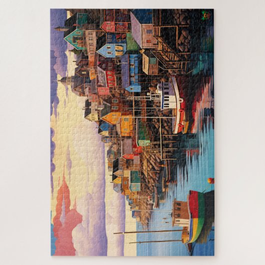 🌅Dockside Drama: Seaside Town Legpuzzel (Verticaal)