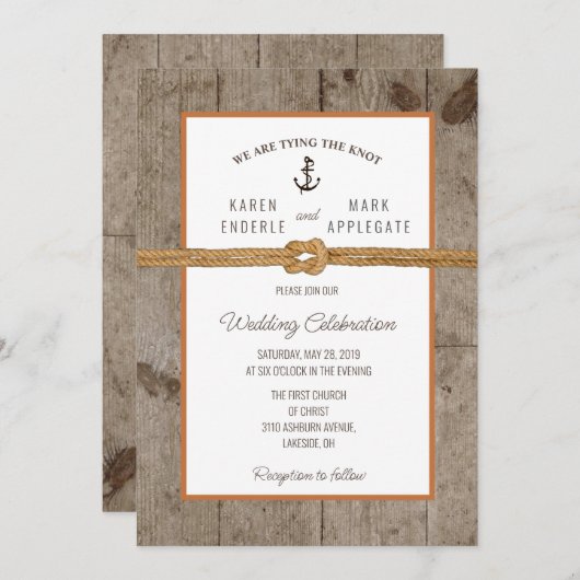 Dockside Rope Rustic Wedding Kaart (Voorkant / Achterkant)