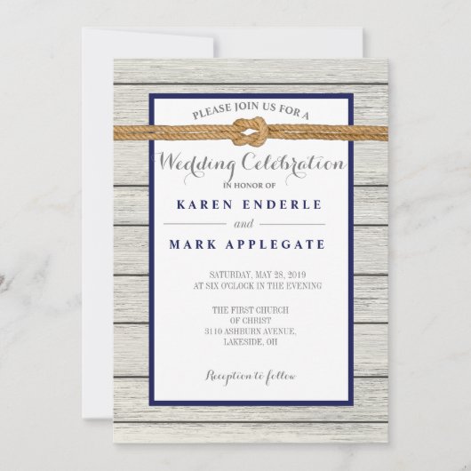 Dockside Touw Rustieke Bruiloft Kaart (Voorkant)