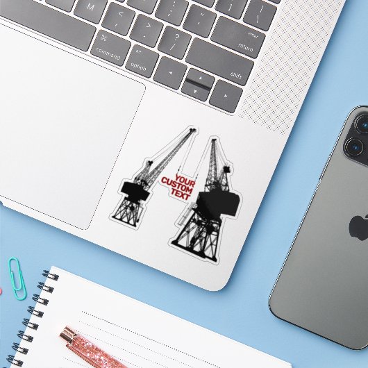 Dockyard Cranes Sticker (Laptop met iPhone)