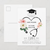 Doctor Afstuderen Floral Laurel Uitnodiging (Voorkant / Achterkant)