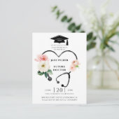 Doctor Afstuderen Floral Laurel Uitnodiging (Staand voorkant)