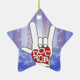 DOCTOR ASL SIGN IK HOOR VAN JE - HART - MEDISCH KR KERAMISCH ORNAMENT