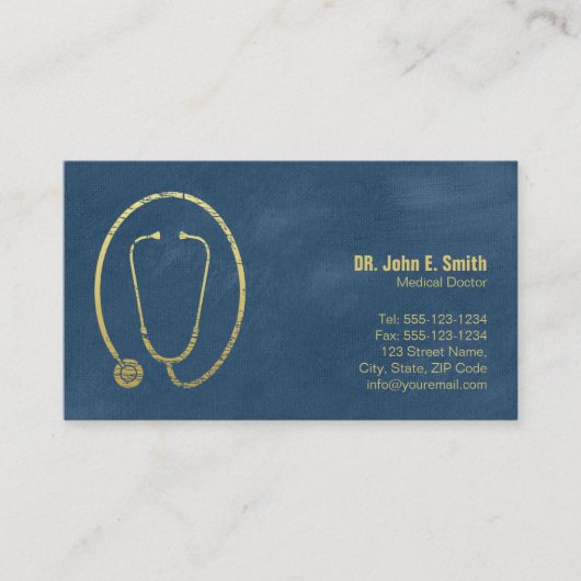 Doctor, Blue Canvas Gouden Stethoscoop Afspraak Afsprakenkaartje (Voorkant)