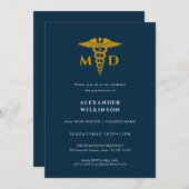 Doctor Blue Gold Modern Medical School Afstuderen Kaart (Voorkant / Achterkant)
