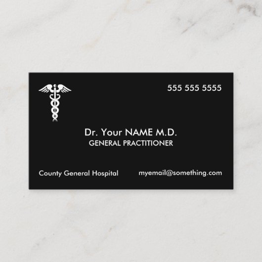 Doctor Caduceus Black Visitekaartje (Voorkant)