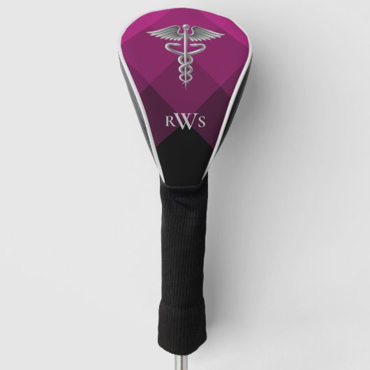 Doctor Caduceus Medisch Roze Zwart Monogram Golfheadcover (Voorkant)