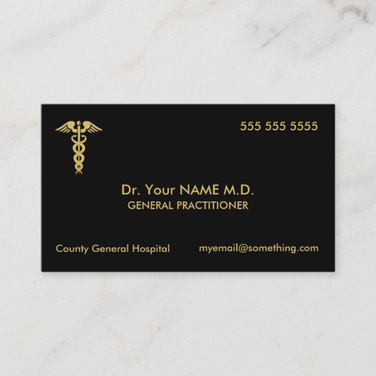 Doctor Caduceus Zwart en Goud Visitekaartje (Voorkant)