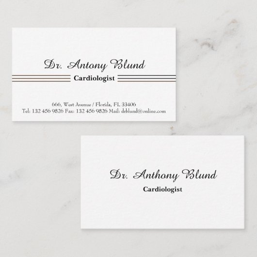 Doctor Cardioloog Elegant Eenvoudig Visitekaartje (Voorkant / Achterkant)