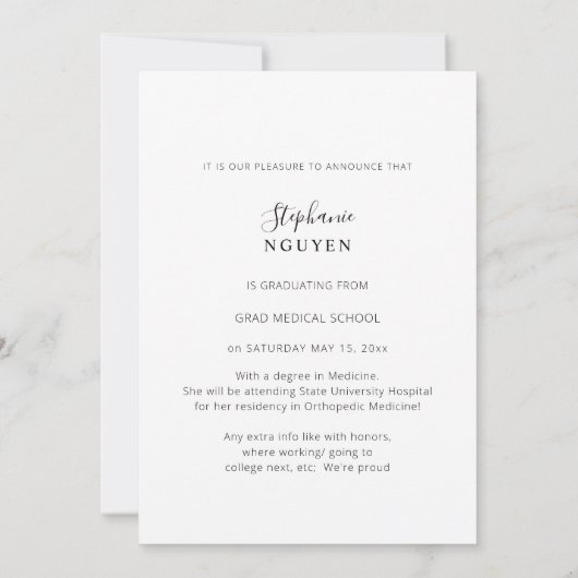 Doctor Elegant Foto Afstuderen Aankondiging (Achterkant)