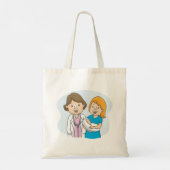 Doctor en nieuwe moeder met een Baby Canvas tas (Achterkant)