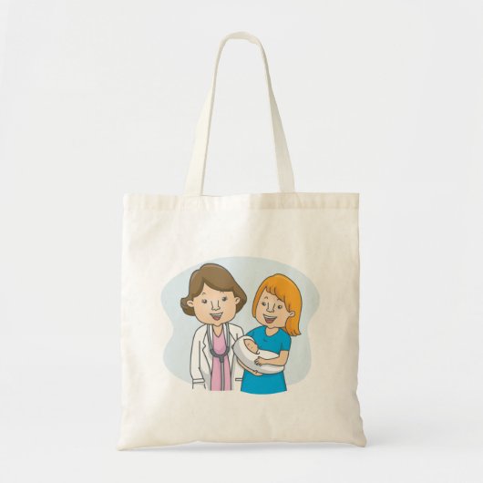 Doctor en nieuwe moeder met een Baby Canvas tas (Voorkant)