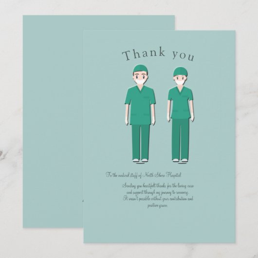 Doctor en verpleegster Flat Hartelijk dank Bedankkaart (Voorkant / Achterkant)
