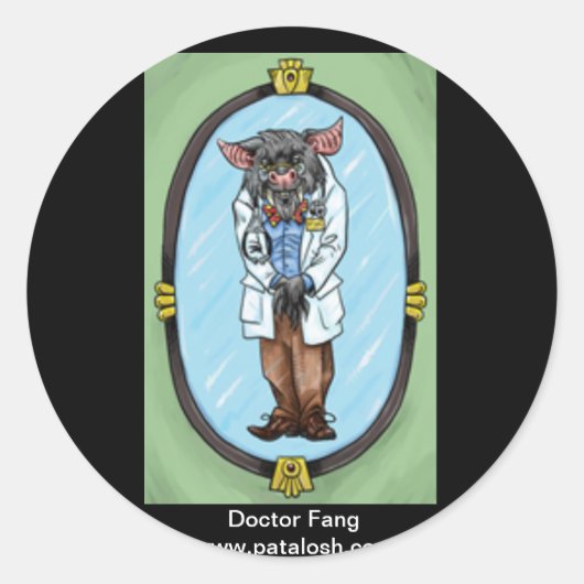 Doctor Fang Ronde Sticker (Voorkant)