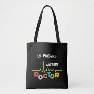 Doctor Geweldige Kleurrijke Letters op Zwart Tote Bag