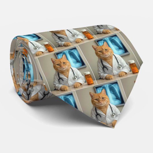 Doctor Ginger Cat With a Stethoscope Stropdas (Opgerold)