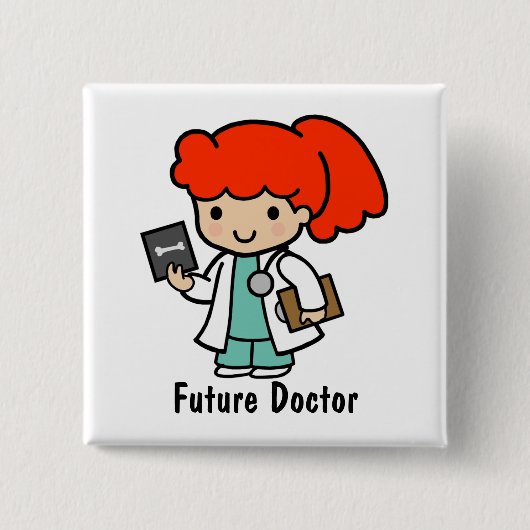 Doctor Girl met Xray Vierkante Button 5,1 Cm (Voorkant)