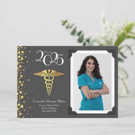 Doctor Gold Afstuderen Aankondiging grijs (Staand voorkant)