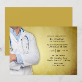 Doctor Graduation Party Gold White Coat Kaart