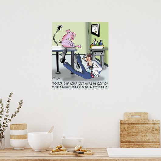 Doctor Handles Pulled Hamstring onprofessioneel Poster (Keuken)