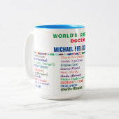 Doctor Hartelijk dank in 30 talen Tweekleurige Koffiemok (Voorkant links)