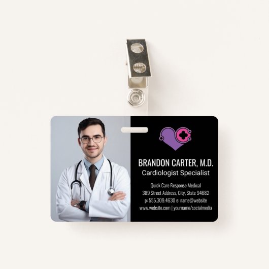 Doctor in de labjas | Cardiologie Logo Badge (Voorkant met clip)