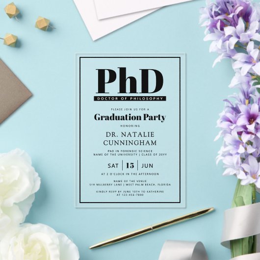 Doctor in de wijsbegeerte Doctoraal Afstuderen Acryl Uitnodigingen (Insitu (Huwelijk))