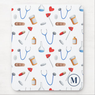 Doctor Instrumental Pattern Monogram Typografie Muismat