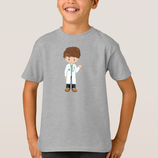 Doctor, lab Coat, Medicine, Cute Boy, Brown Hair T-shirt (Voorkant)