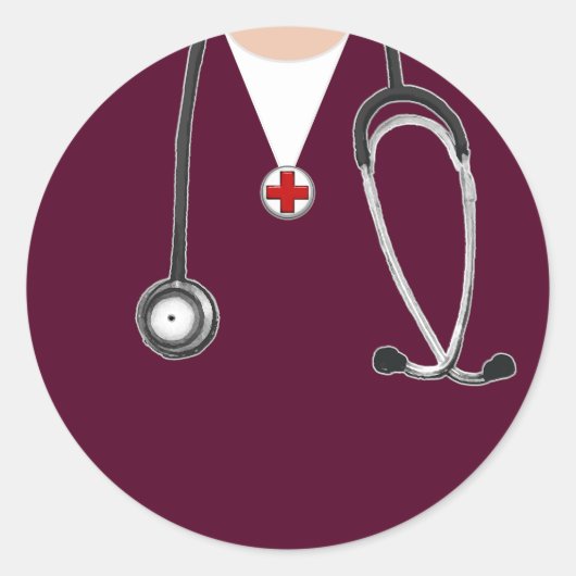 Doctor Maroon Scrubs Ronde Sticker (Voorkant)