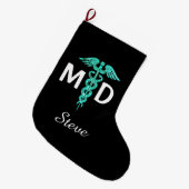 Doctor MD Caduceus Symbool Medical Turquoise Black Grote Kerstsok (Voorkant (Hangend))