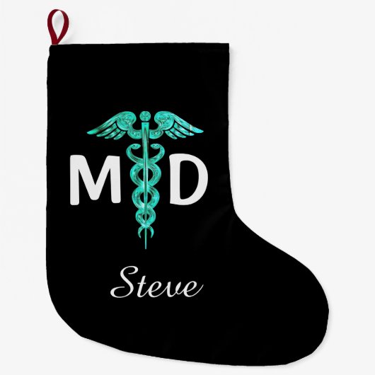 Doctor MD Caduceus Symbool Medical Turquoise Black Grote Kerstsok (Voorkant)