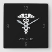 Doctor Medical Caduceus Black Professional - Aange Vierkante Klok (Voorkant)