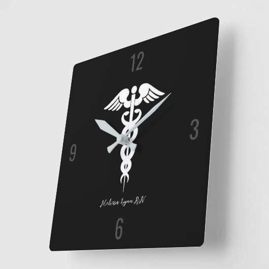 Doctor Medical Caduceus Black Professional - Aange Vierkante Klok (Hoek)