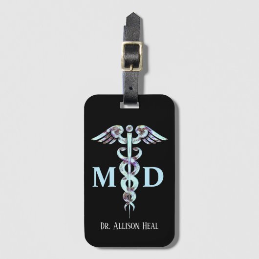 Doctor Medical Caduceus Symbool Zwart Gepersonalis Bagagelabel (Voorkant (verticaal))