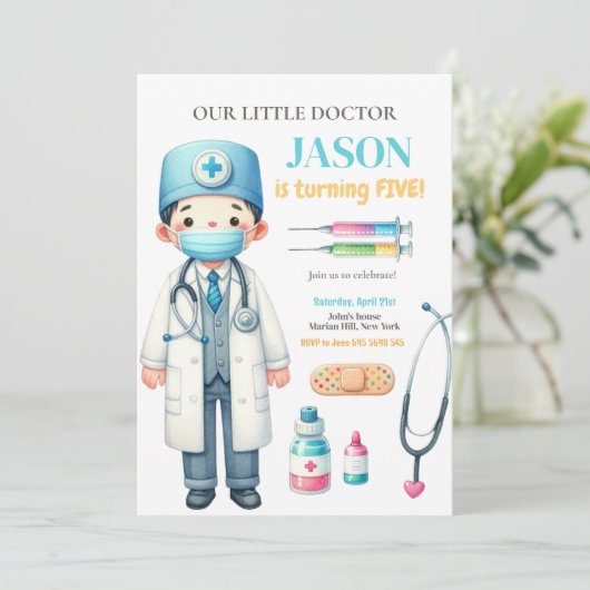 Doctor Medical Kids Uitnodiging voor verjaardagsfe (Staand voorkant)