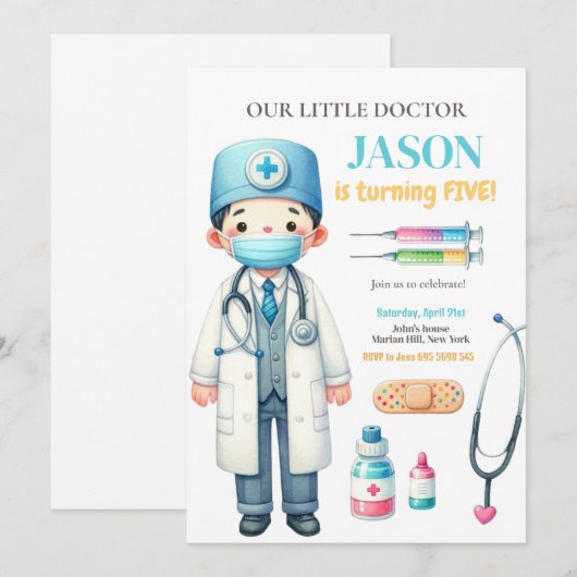 Doctor Medical Kids Uitnodiging voor verjaardagsfe (Voorkant / Achterkant)