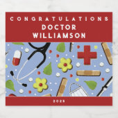 Doctor Medical School Afstuderen Sparkling Wijnetiket (Enkel label)