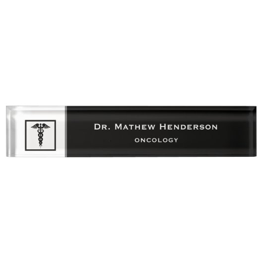 Doctor Medical Sybol Black White Caduceus Naambordje (Voorkant)