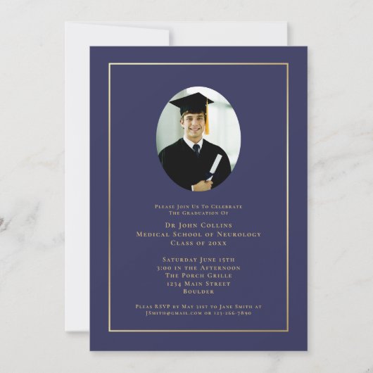 Doctor Navy Blue Medical School Foto Afstuderen Kaart (Voorkant)