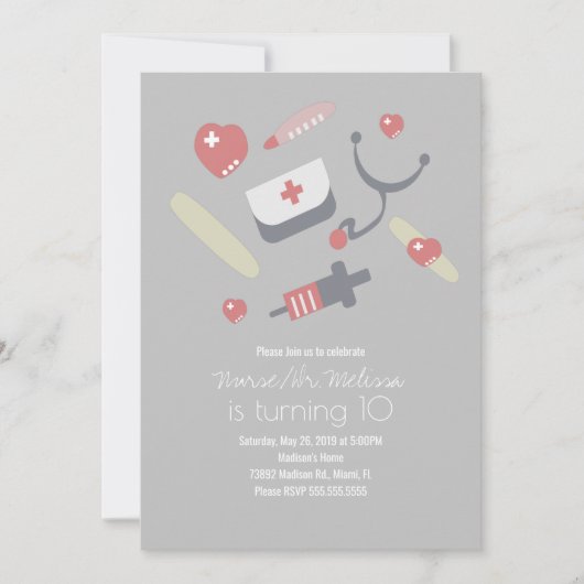 Doctor Nurse Birthday Party Medical Pattern Roze Kaart (Voorkant)