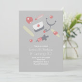 Doctor Nurse Birthday Party Medical Pattern Roze Kaart (Staand voorkant)