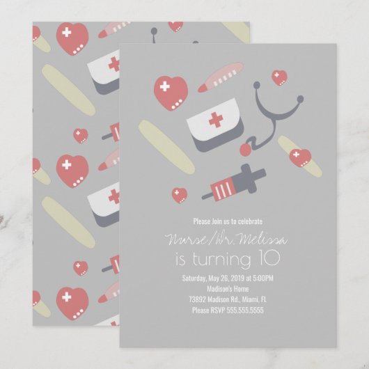 Doctor Nurse Birthday Party Medical Pattern Roze Kaart (Voorkant / Achterkant)