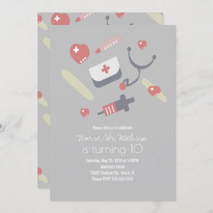 Doctor Nurse Birthday Party Medical Pattern Roze Kaart
