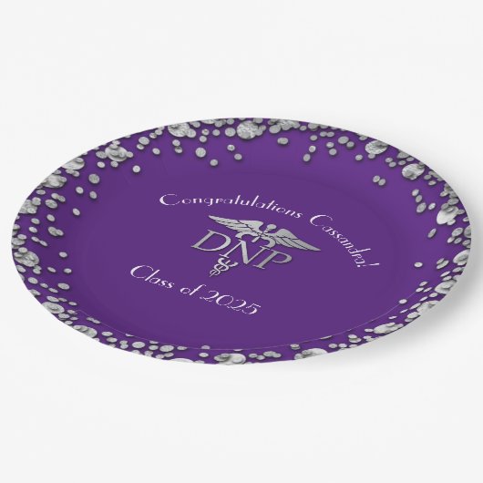 Doctor Nursing Practice Afstuderen Paars Silver Papieren Bordje (Gekanteld)