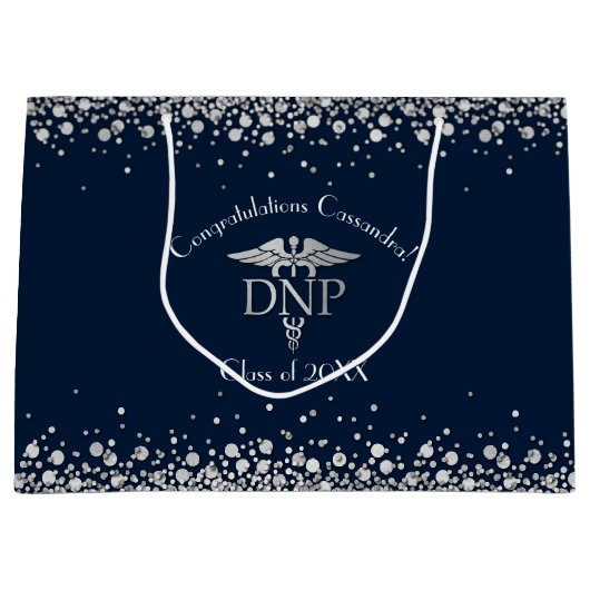 Doctor Nursing Practice Graduation NavyBlue Silver Groot Cadeauzakje (Voorkant)