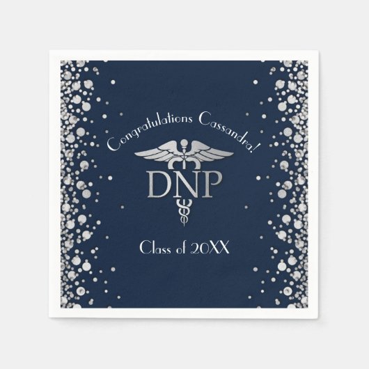 Doctor Nursing Practice Graduation NavyBlue Silver Servet (Voorkant)