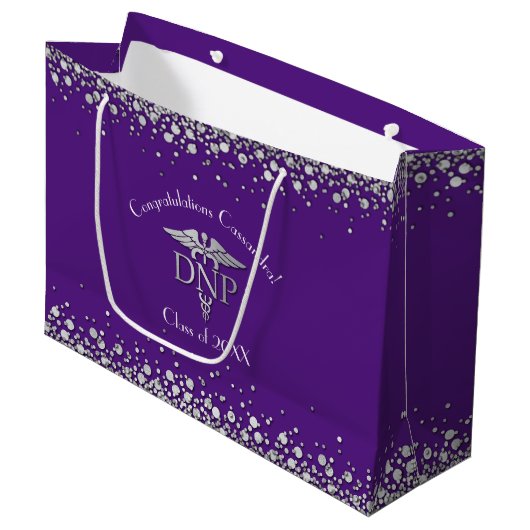 Doctor Nursing Practice Graduation Purple Silver Groot Cadeauzakje (Voorkant Gekanteld)
