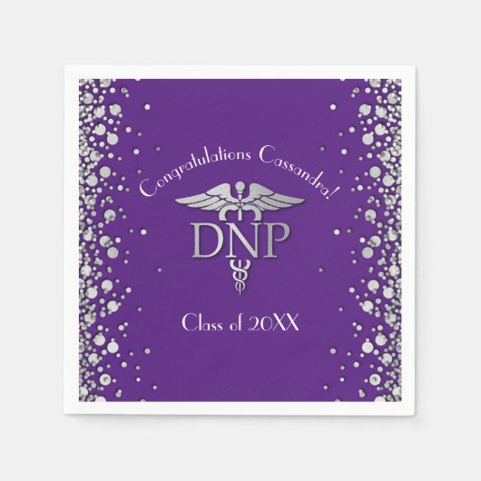 Doctor Nursing Practice Graduation Purple Silver Servet (Voorkant)